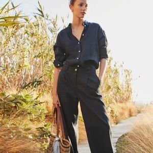 Ann Taylor Navy Blue Linen Shirt